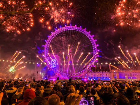 Summer fireworks at the London Eye during London festivities, Ethiopian Airlines travel blog.